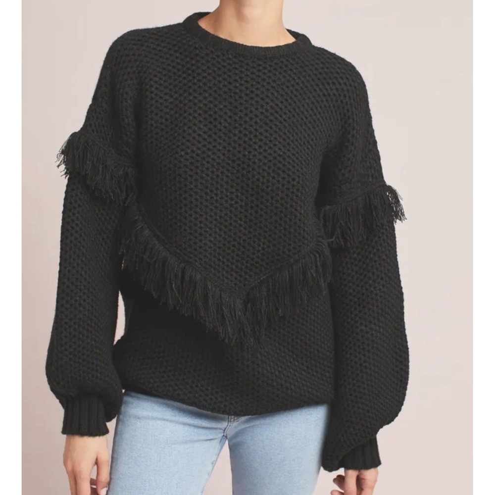 Andover Rue Stiic Fringed Pullover From Anthropologie‎ Black Size XS